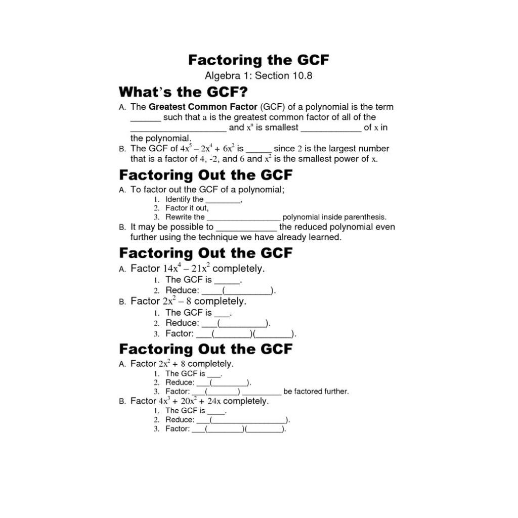 Factoring Polynomials Gcf Worksheet Kuta Throughout Factoring Polynomials Gcf Worksheet