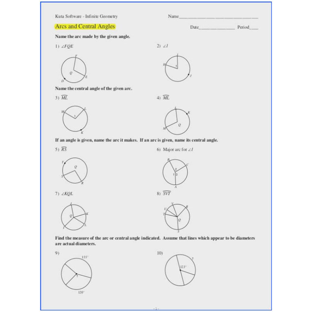 Inscribed Angles Worksheet With Regard To Central And Inscribed Angle Worksheet