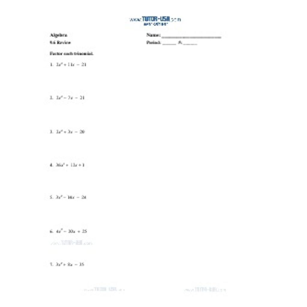 Algebra Worksheet 23.23 Factoring Polynomials - June Jone