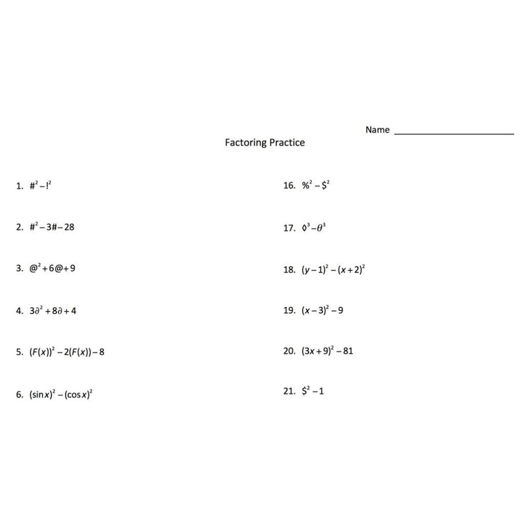 FULL__ Algebra 11 Factoring Polynomials Worksheet Intended For Algebra 1 Factoring Worksheet